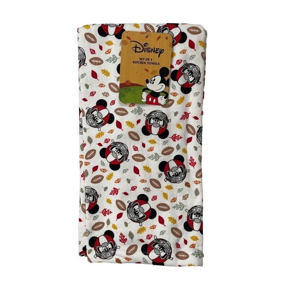 Disney Mickey Mouse Fall Football Kitchen Towels Set 2 Autumn Leaves Football - Picture 2 of 5